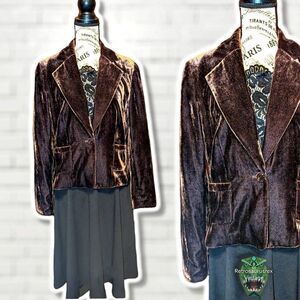 VINTAGE 1990's Worthington Chocolate Brown Velvet Party Blazer, Size 8